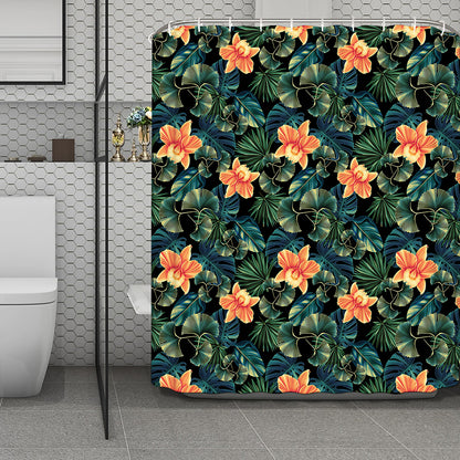Tropical Leaf And Hawaiian Flower Print Polyester Shower Curtain