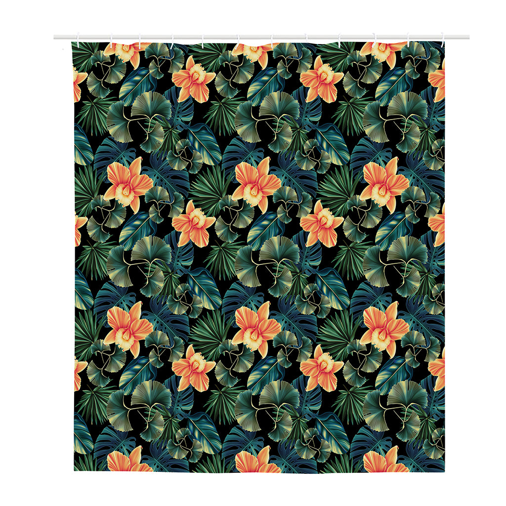 Tropical Leaf And Hawaiian Flower Print Polyester Shower Curtain