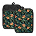 Tropical Leaf And Hawaiian Flower Print Pot Holders With Pocket
