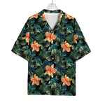 Tropical Leaf And Hawaiian Flower Print Rayon Hawaiian Shirt