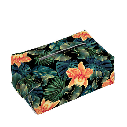 Tropical Leaf And Hawaiian Flower Print Rectangle Tissue Box Cover