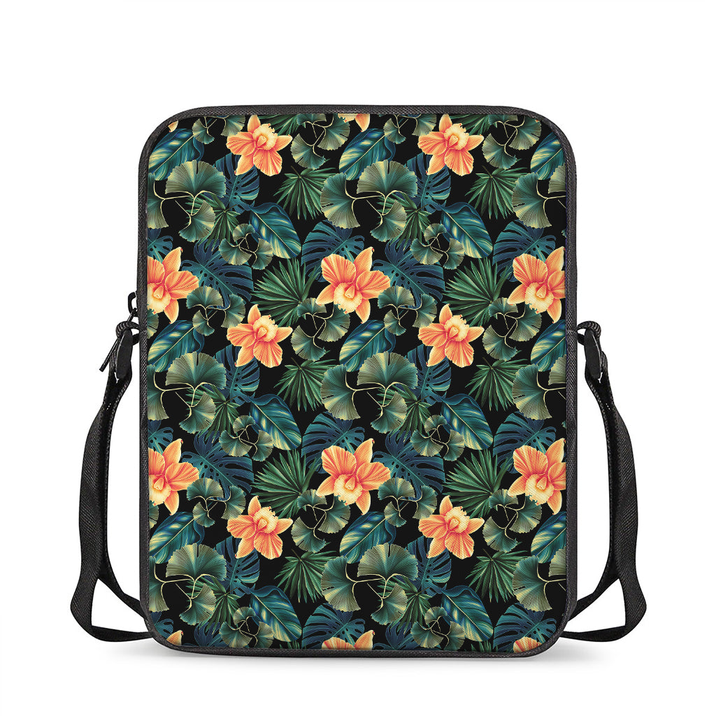 Tropical Leaf And Hawaiian Flower Print Rectangular Crossbody Bag