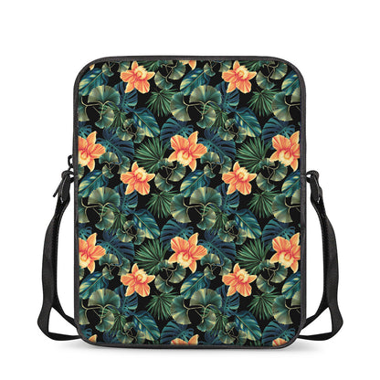 Tropical Leaf And Hawaiian Flower Print Rectangular Crossbody Bag