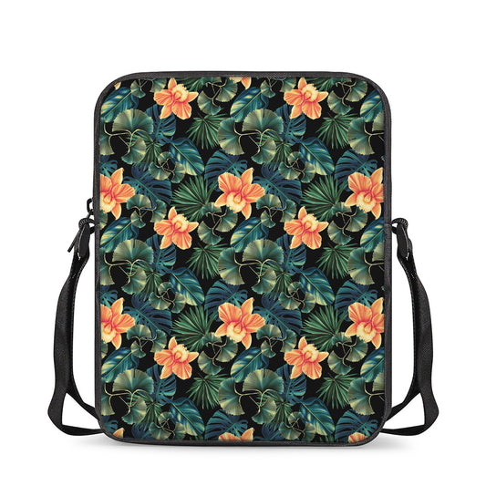 Tropical Leaf And Hawaiian Flower Print Rectangular Crossbody Bag