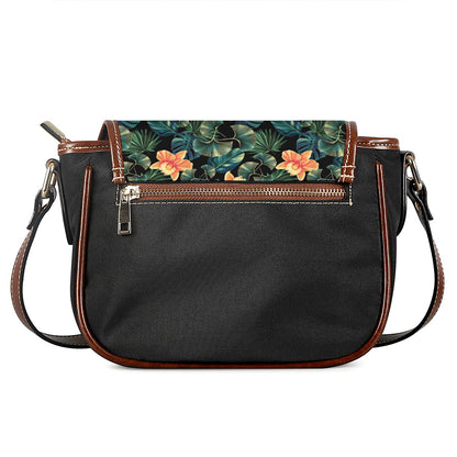 Tropical Leaf And Hawaiian Flower Print Saddle Bag