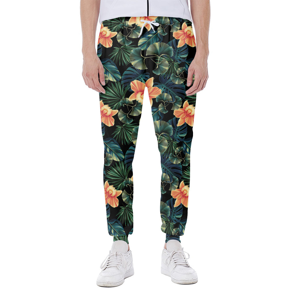 Tropical Leaf And Hawaiian Flower Print Scuba Joggers