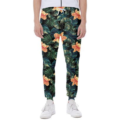 Tropical Leaf And Hawaiian Flower Print Scuba Joggers