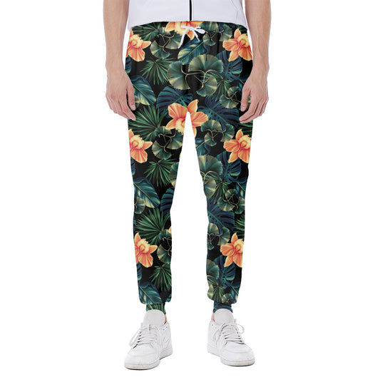 Tropical Leaf And Hawaiian Flower Print Scuba Joggers