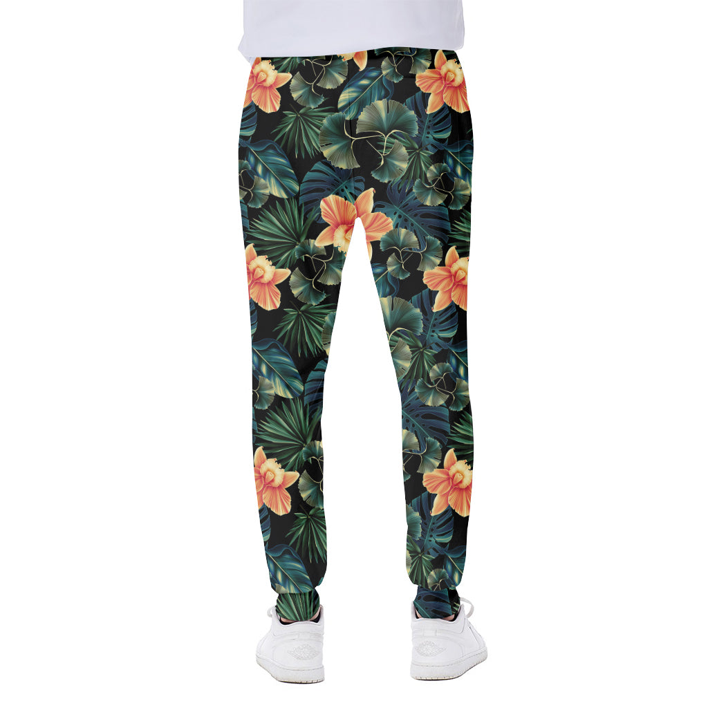 Tropical Leaf And Hawaiian Flower Print Scuba Joggers