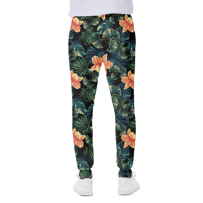Tropical Leaf And Hawaiian Flower Print Scuba Joggers