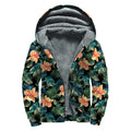 Tropical Leaf And Hawaiian Flower Print Sherpa Lined Zip Up Hoodie