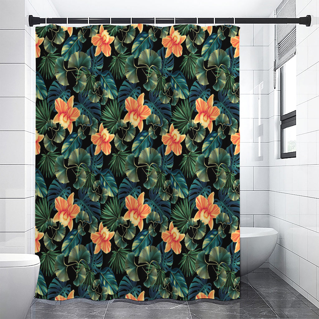 Tropical Leaf And Hawaiian Flower Print Shower Curtain