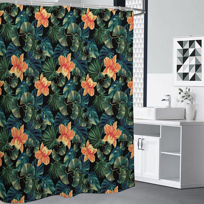 Tropical Leaf And Hawaiian Flower Print Shower Curtain
