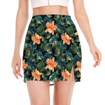 Tropical Leaf And Hawaiian Flower Print Side Slit Mini Skirt