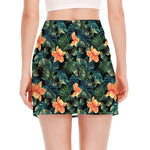 Tropical Leaf And Hawaiian Flower Print Side Slit Mini Skirt