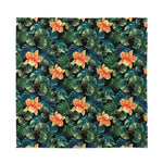 Tropical Leaf And Hawaiian Flower Print Silk Bandana