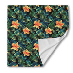 Tropical Leaf And Hawaiian Flower Print Silk Bandana