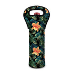 Tropical Leaf And Hawaiian Flower Print Single Neoprene Wine Tote