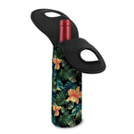 Tropical Leaf And Hawaiian Flower Print Single Neoprene Wine Tote