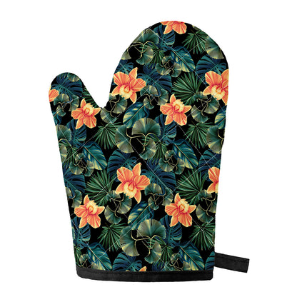 Tropical Leaf And Hawaiian Flower Print Single Oven Mitt