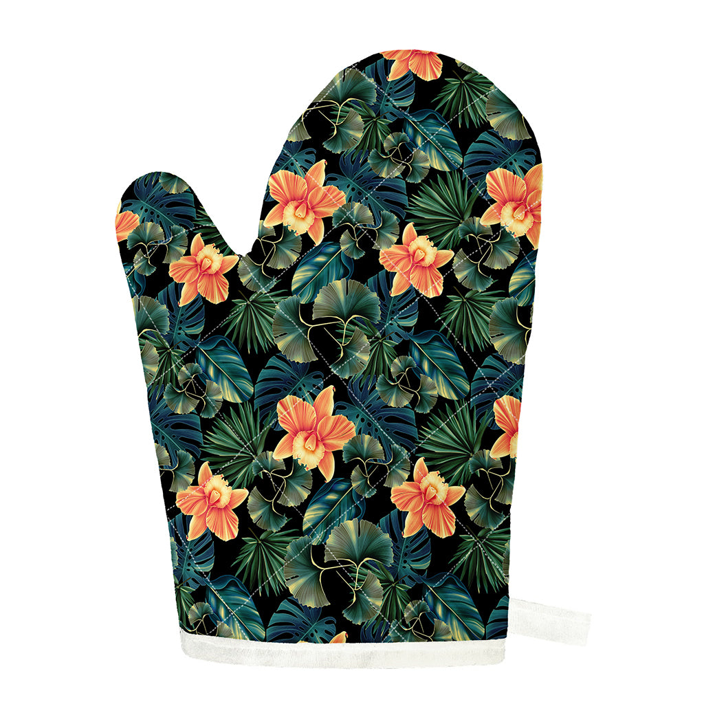 Tropical Leaf And Hawaiian Flower Print Single Oven Mitt