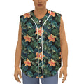 Tropical Leaf And Hawaiian Flower Print Sleeveless Baseball Jersey