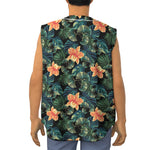 Tropical Leaf And Hawaiian Flower Print Sleeveless Baseball Jersey