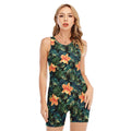 Tropical Leaf And Hawaiian Flower Print Sleeveless One Piece Swimsuit