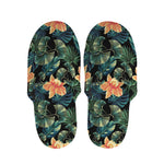 Tropical Leaf And Hawaiian Flower Print Slippers