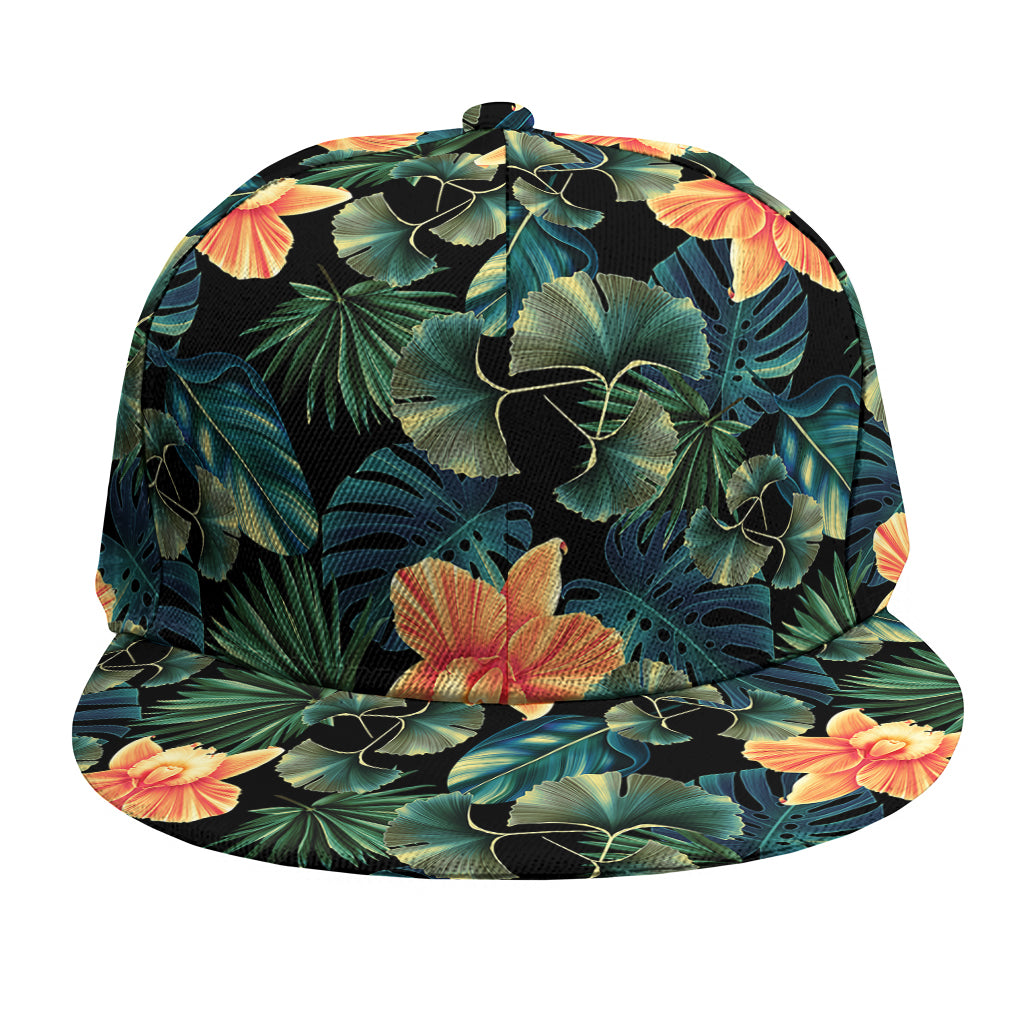 Tropical Leaf And Hawaiian Flower Print Snapback Cap