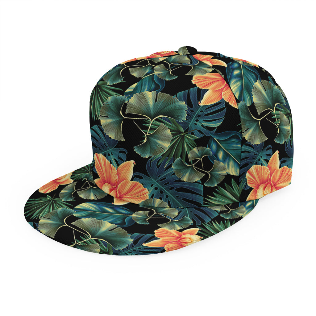Tropical Leaf And Hawaiian Flower Print Snapback Cap