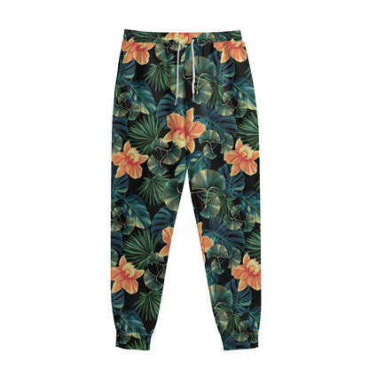 Tropical Leaf And Hawaiian Flower Print Sweatpants