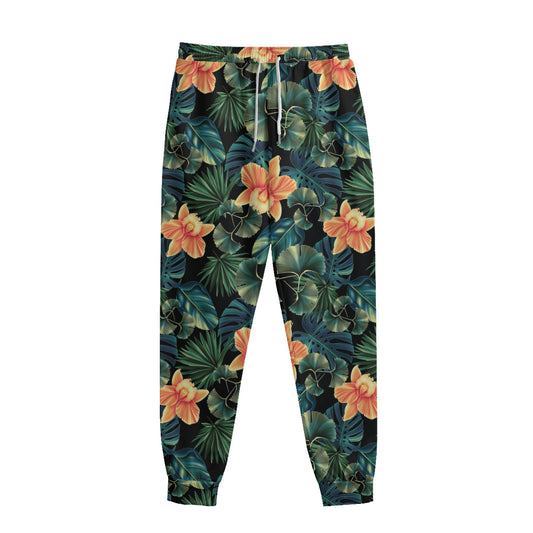 Tropical Leaf And Hawaiian Flower Print Sweatpants