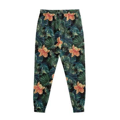 Tropical Leaf And Hawaiian Flower Print Sweatpants
