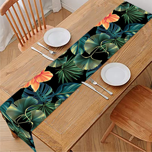 Tropical Leaf And Hawaiian Flower Print Table Runner