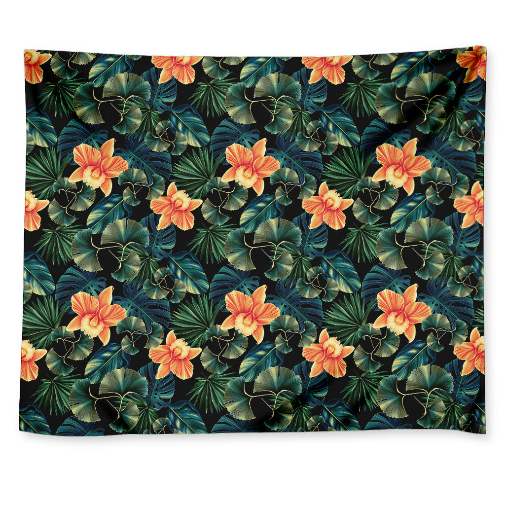 Tropical Leaf And Hawaiian Flower Print Tapestry