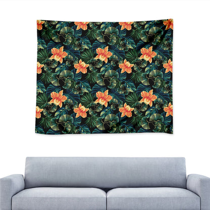 Tropical Leaf And Hawaiian Flower Print Tapestry