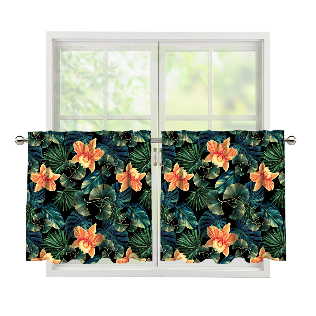 Tropical Leaf And Hawaiian Flower Print Tier Curtains