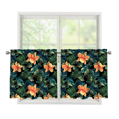 Tropical Leaf And Hawaiian Flower Print Tier Curtains