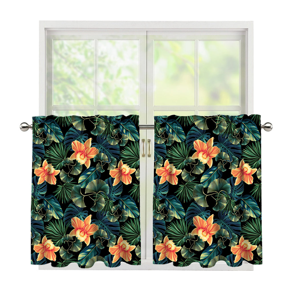 Tropical Leaf And Hawaiian Flower Print Tier Curtains