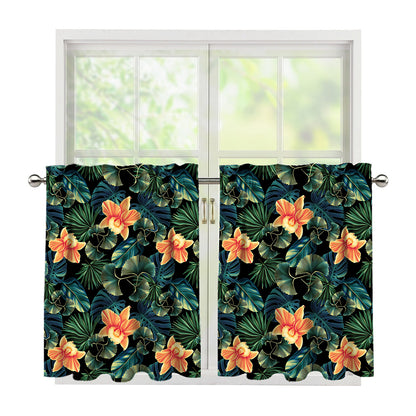 Tropical Leaf And Hawaiian Flower Print Tier Curtains