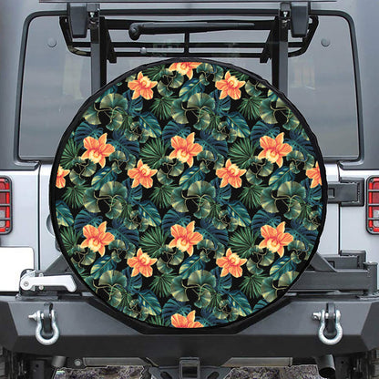 Tropical Leaf And Hawaiian Flower Print Tire Cover