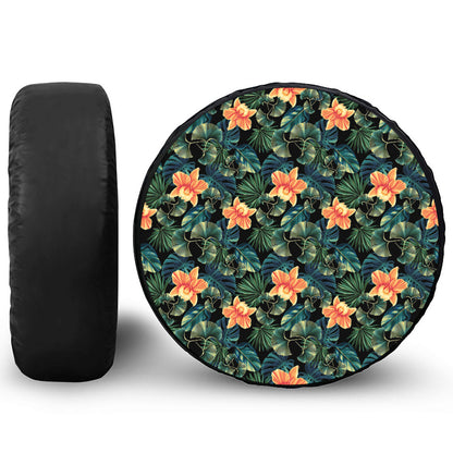 Tropical Leaf And Hawaiian Flower Print Tire Cover