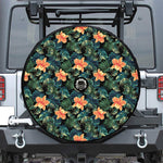 Tropical Leaf And Hawaiian Flower Print Tire Cover With Camera Hole