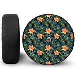 Tropical Leaf And Hawaiian Flower Print Tire Cover With Camera Hole