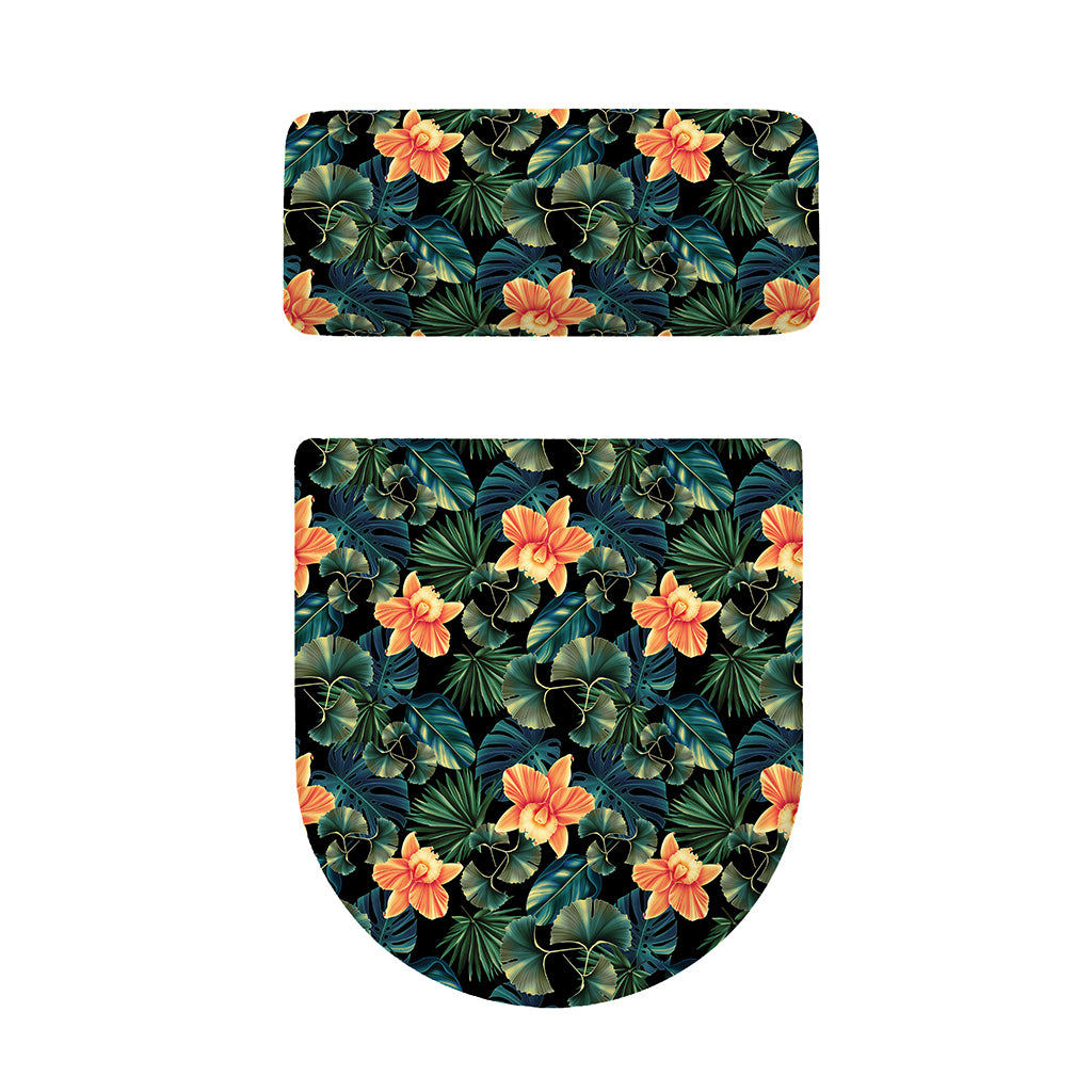 Tropical Leaf And Hawaiian Flower Print Toilet Lid And Tank Cover Set