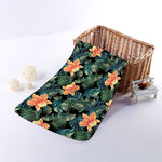 Tropical Leaf And Hawaiian Flower Print Towel