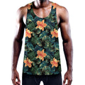 Tropical Leaf And Hawaiian Flower Print Men's Workout Tank Top