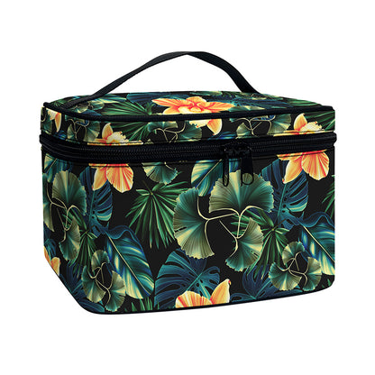 Tropical Leaf And Hawaiian Flower Print Travel Makeup Bag