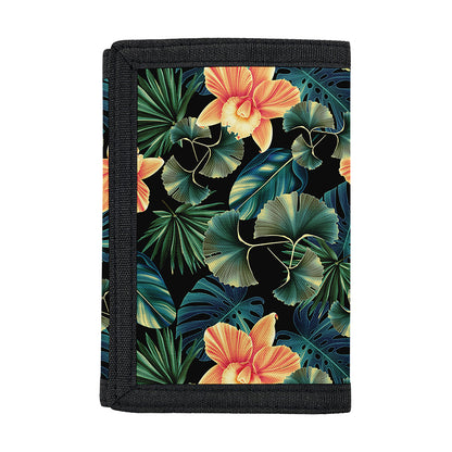 Tropical Leaf And Hawaiian Flower Print Trifold Wallet